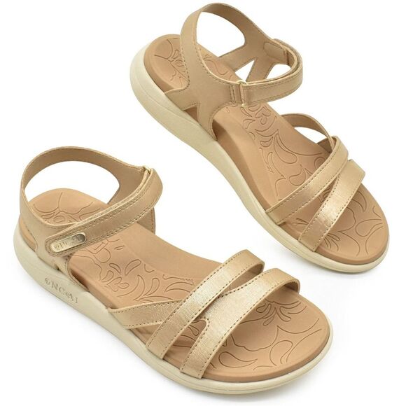 ONCAI Sandals Orthotic Arch Support Leather Lightweight Comfort Gold/Khaki Sz 9 - Picture 5 of 16